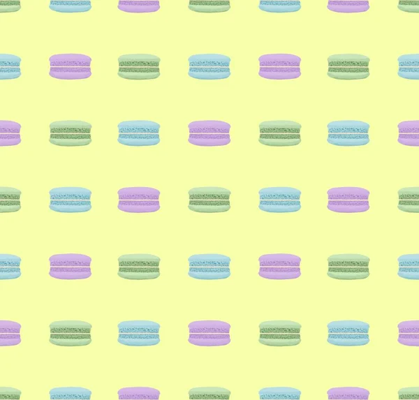Colorful Macaroons Seamless Pattern Light Yellow Background Fabric Textile Design — Stock Photo, Image