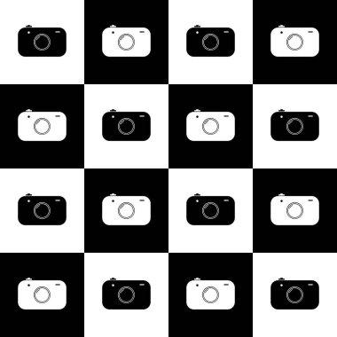 Kamera deseni, beyaz ve siyah pürüzsüz desen, Vektör İllüstrasyonu, Arkaplan, Kumaş Tekstil Tasarımı ve ambalaj kağıdı