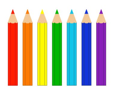 7 gökkuşağı kalemi, düz tasarım, Vektör çizimi, izole edilmiş