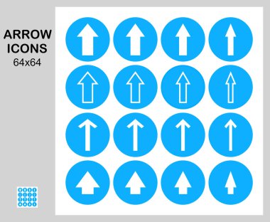 Ok Simgeleri, Düğmeler, 64 x 64, Simge kümesi, 16 vektör simgesinin Koleksiyonu, Basit vektör illüstrasyonu