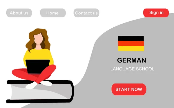 Web Landingpage Bildung Online Kurs Deutsche Sprache Junge Frauen Studieren — Stockvektor