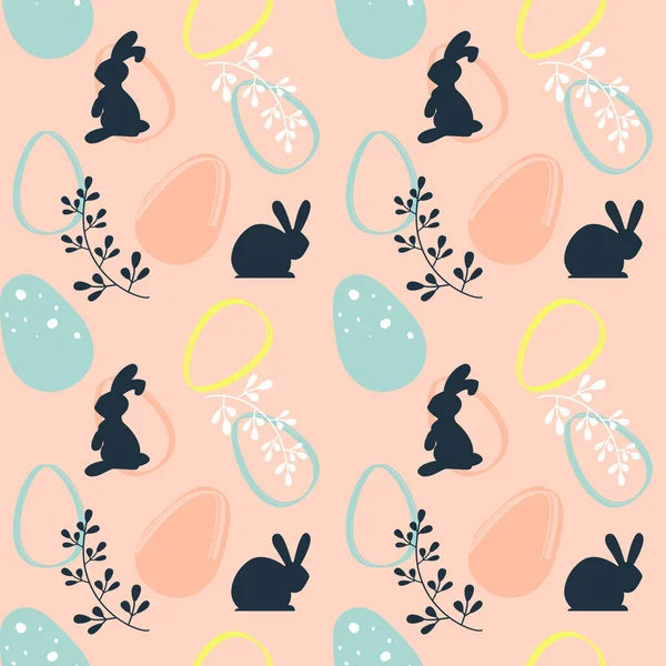 Güzel bir el yazısı, paskalya deseni, karalama tavşanları, yumurtalar ve çiçekler, afişler, duvar kağıtları, ambalajlar, tekstil - vektör tasarımı için harika. Vektör illüstrasyonu
