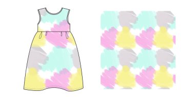 Çocuklar, pastel suluboya lekeleri olan uykusuz elbiseler giyer. Vektör illüstrasyonu