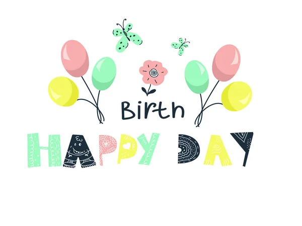 Doğum günü kutlaması için beyaz arka planda izole edilmiş renkli balonlarla doğum günün kutlu olsun. Mektup tasarımı. Vektör illüstrasyonu 