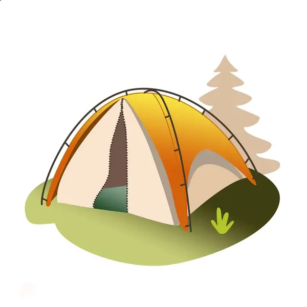 Kamp çadırı, yürüyüş, kamp çadırı çizimi için soyut bir ağaç arka planında..