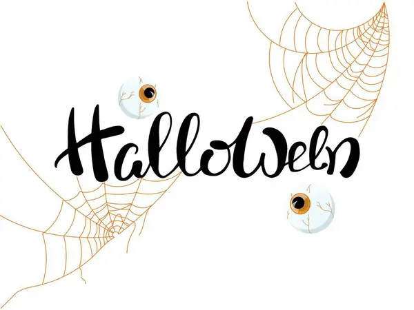 Cadılar Bayramı el yazısı tasarımı, afiş ile süslenmiş web ve gözler, tebrik ya da kart tasarımı, pankart ya da parti davetiyesi, arka plan. - Evet. Vektör. 