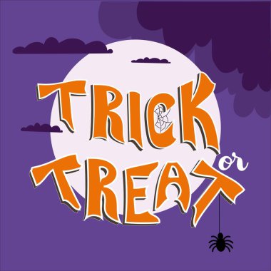 Cadılar Bayramı dekorasyonu için bir tasarım unsuru. Dolunayın arka planında el yazısıyla 