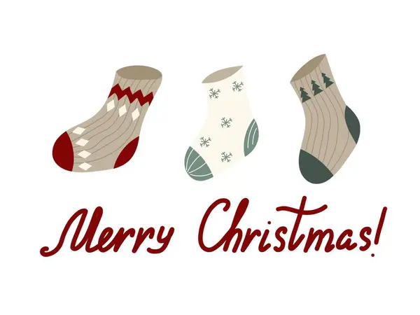 Mutlu Noeller, komik stilize edilmiş sıcak kış çoraplı tebrik kartı. Minimalist tasarım ile selamlama şablonu