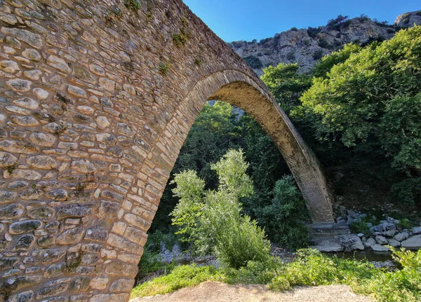 Řeka Portaikos Jednoobloukový Most Pyli Řecku — Stock fotografie
