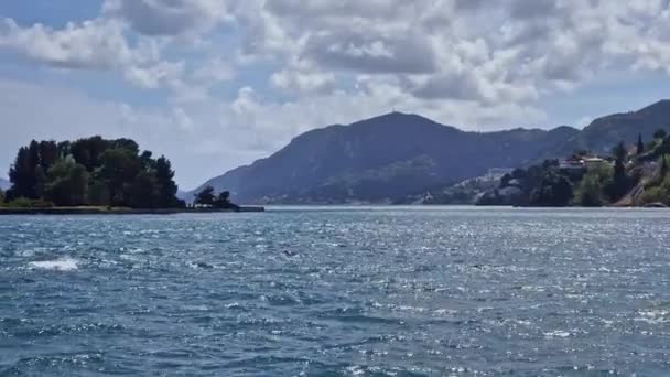 Pontikonisi Isola Del Topo Dintorni Paesaggio Marino Catturato Dalla Chiesa — Video Stock