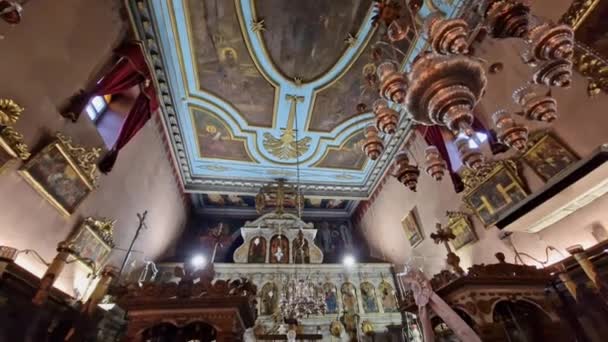 Wnętrze Kościoła Klasztorze Paleokastritsa Korfu Grecji — Wideo stockowe