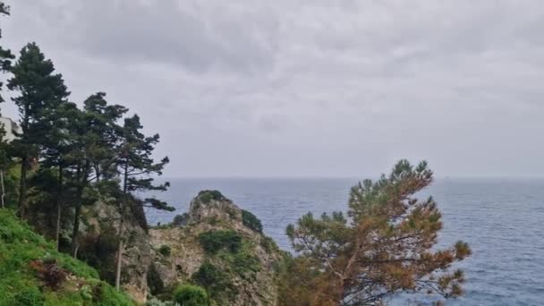Vista Desde Monasterio Paleokastritsa Corfú Hasta Mar Jónico Día Lluvioso — Vídeos de Stock