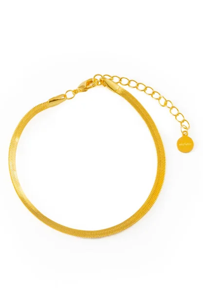 Elegantes Goldenes Schlangenketten Armband Auf Weißem Hintergrund Schöner Damenschmuck — Stockfoto