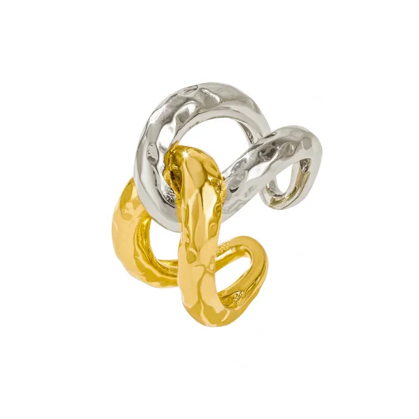 Συνδεδεμένο Χρυσό Και Ασημένιο Δαχτυλίδι Λευκό Φόντο — Φωτογραφία Αρχείου