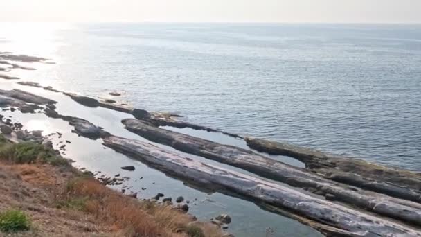 Beautiful Rock Formations Beach Davlos Island Cyprus — Stock Video