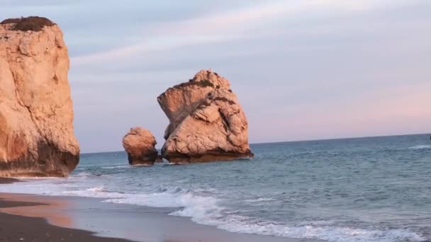 Praia Petra Tou Romiou Paphos Chipre Berço Afrodite Mitologia Grega — Vídeo de Stock