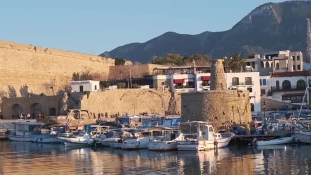 Kyrenský Přístav Středověký Hrad Kyperském Ostrově — Stock video