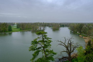 Lednice Valtice kültürel manzarasının minaresinden gelen panoramik manzara UNESCO Dünya Mirası, Güney Moravya, Çek Cumhuriyeti
