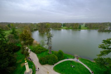 Lednice Valtice kültürel manzarasının minaresinden gelen panoramik manzara UNESCO Dünya Mirası, Güney Moravya, Çek Cumhuriyeti