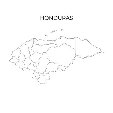 Honduras idari bölüm haritası. Honduras bölgeleri. Vektör illüstrasyonu