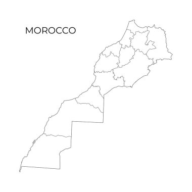 Fas İdari Bölümü haritası. Fas ve Batı Sahra bölgeleri. Vektör illüstrasyonu