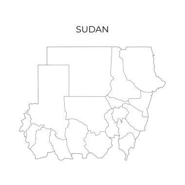 Sudan idari bölüm haritası. Sudan bölgeleri. Vektör illüstrasyonu