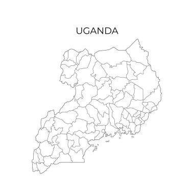 Uganda idari bölüm haritası. Uganda bölgeleri. Vektör illüstrasyonu
