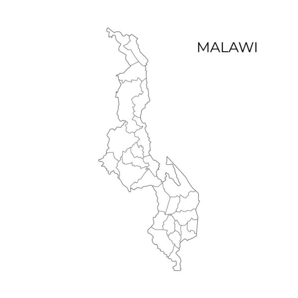 Malawi administrative division contour map. Regions of Malawi. Vector illustration