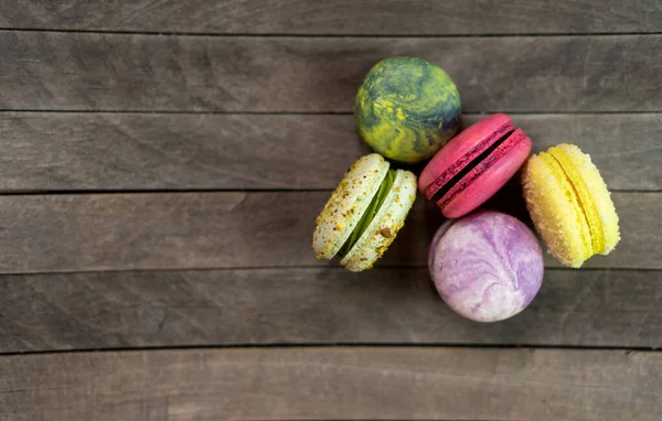 Colorful Macarons Cakes Small French Cakes Wooden Background — Stock Photo, Image