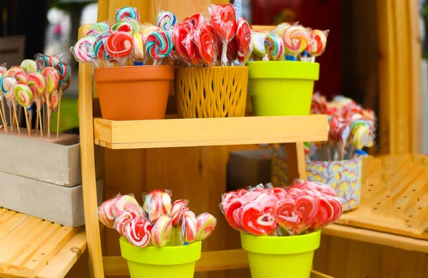 Multicolored sweets for background. Candies at market. Colorful sugar balls. Set of colorful sweet cute lollipops