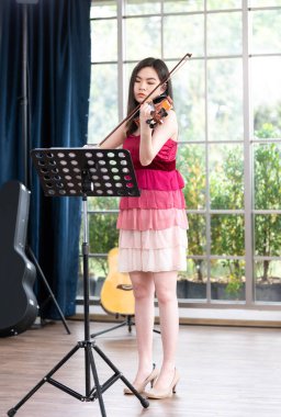 Kemancı kadın: Keman çalan genç bir kadının portresi.