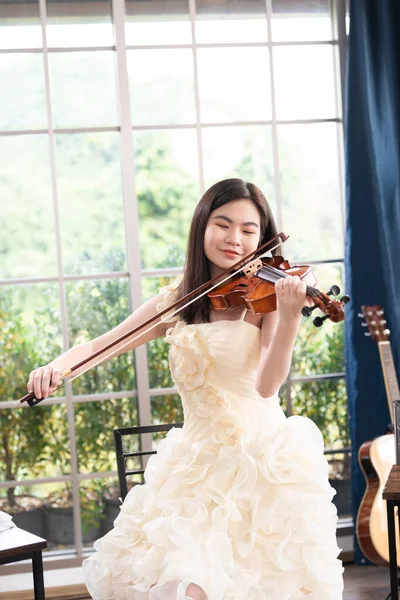 Βιολονίστρια Προσωπογραφία Νεαρής Γυναίκας Που Παίζει Βιολί — Φωτογραφία Αρχείου