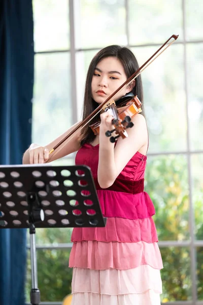 Mulher Violinista Retrato Uma Jovem Mulher Tocando Violino — Fotografia de Stock