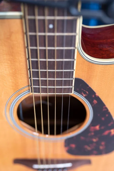 stock image Acoustic guitar. wood guitar, music instrumental concept.