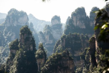 Zhangjiajie Ulusal Orman Parkı 'ndaki (Wulingyuan) Tianzi Dağları' nın (Avatar Dağları) doğal kuvars sütunlarının muhteşem manzarası, Hunan Eyaleti, Çin. Muhteşem bir manzara. Bu ulusal park Avatar filminin ilham kaynağıydı..