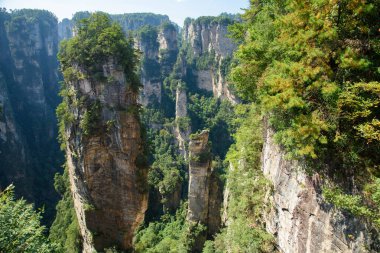 Zhangjiajie Ulusal Orman Parkı 'ndaki (Wulingyuan) Tianzi Dağları' nın (Avatar Dağları) doğal kuvars sütunlarının muhteşem manzarası, Hunan Eyaleti, Çin. Muhteşem bir manzara. Bu ulusal park Avatar filminin ilham kaynağıydı..