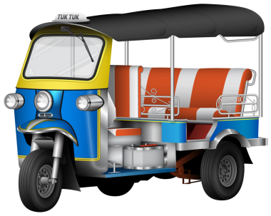 Tayland ve benzersiz üç tekerlekli taksi yerel aracı şeffaf arkaplan PNG dosya grafiği üzerinde izole