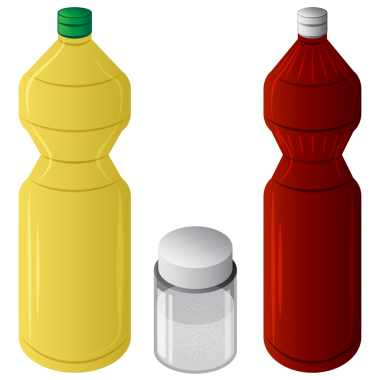 Sebze yağı, balık sosu ve şeffaf arkaplanda izole edilmiş şeker..