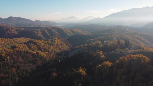 Cenário Rural Outono Aldeia Tradicional Romena Transilvânia Paisagem Colorida Aérea — Vídeo de Stock