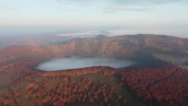 Vista Aérea Outono Acima Lago Montanha Vulcânica Ana Lake Transilvânia — Vídeo de Stock