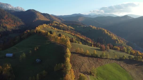 Autumn Rural Scene Romanian Traditional Village Transylvania Aerial Colorful Landscape — Vídeos de Stock