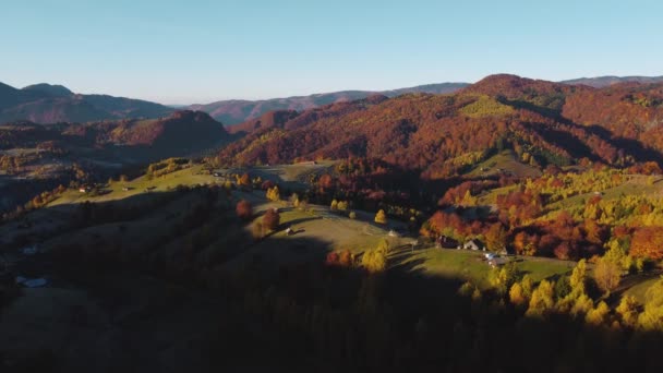 Vue aérienne du paysage rural de montagne aux couleurs automnales Dans le comté de Brasov, Transylvanie - Roumanie