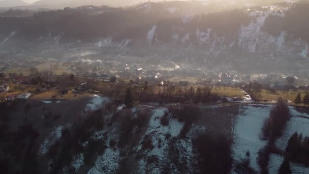 Wiosenny Widok Powietrza Nad Górską Doliną Przełęcz Rucar Bran Moieciu — Wideo stockowe