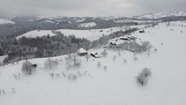 Aerial View Winter Landscape Transylvanian Village Aerial Footage Carpathian Mountains — Stock Video