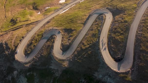Aerial View Transalpina Mountain Road Sunrise — Stock Video