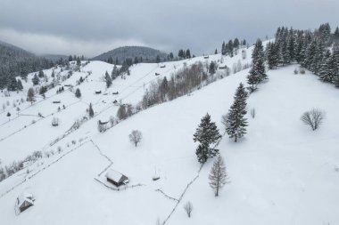 Winter landscape in rural Transylvania. Snowy scene in the Romanian mountains