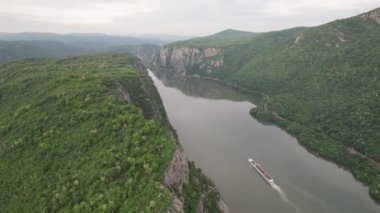 Hava görüntüsü, Romanya ile Sırbistan arasındaki sınırdan Tuna Vadisi 'ne giren bir yolcu gemisini ortaya çıkardı