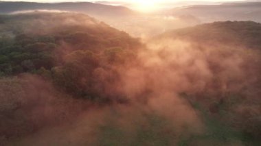 Romanya 'da Transilvanica yolu üzerinde sisli bir gün doğumu