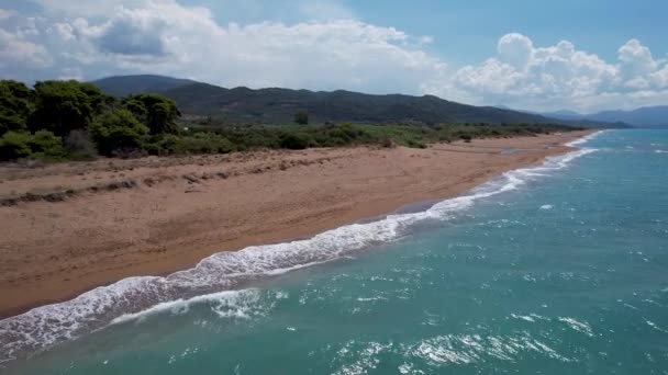 Deo Drone Aéreo Praia Icônica Turquesa Safira Ayiou Nikolaou Grécia — Vídeo de Stock