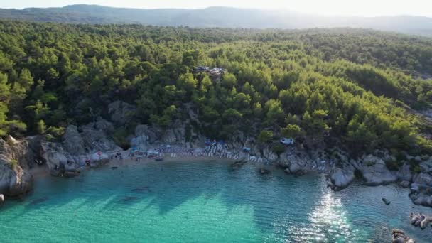 Vídeo Drone Aéreo Icónica Praia Turquesa Safira Paradise Sithonia Grécia — Vídeo de Stock